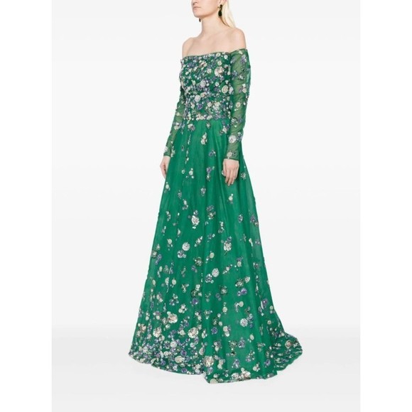 Saiid Kobeisy Tulle Beaded Dress With Off-Shoulder Sleeves - NWT